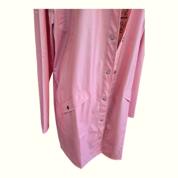 Rains Pink Hooded Water Resistant Snap Button Raincoat Jacket L - Picture 5 of 11